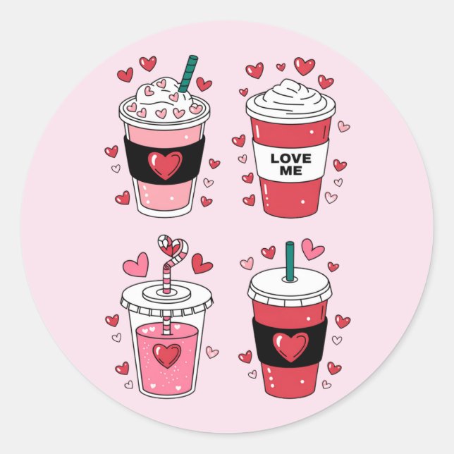Valentines Day Latte Coffee Lover Classic Round Sticker (Front)