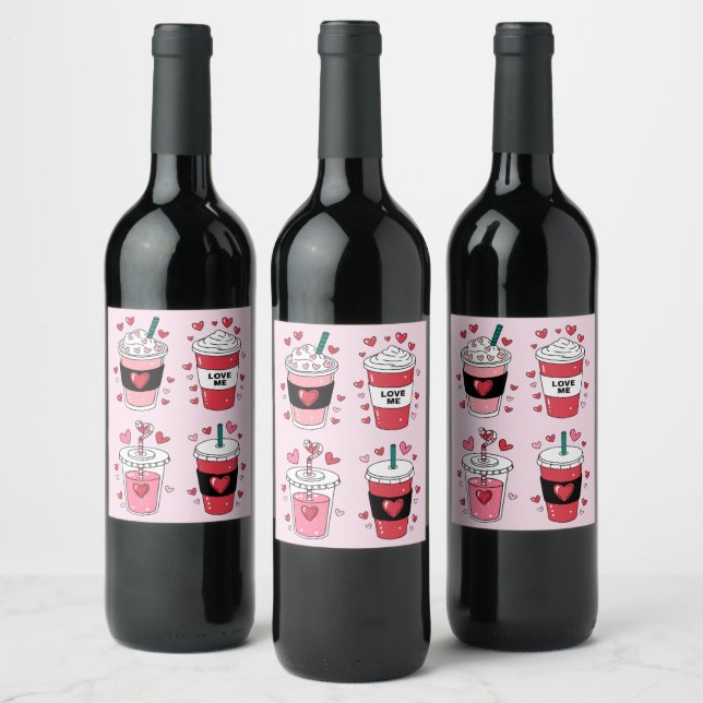 Valentines Day Latte Coffee Lover Wine Label (Bottles)