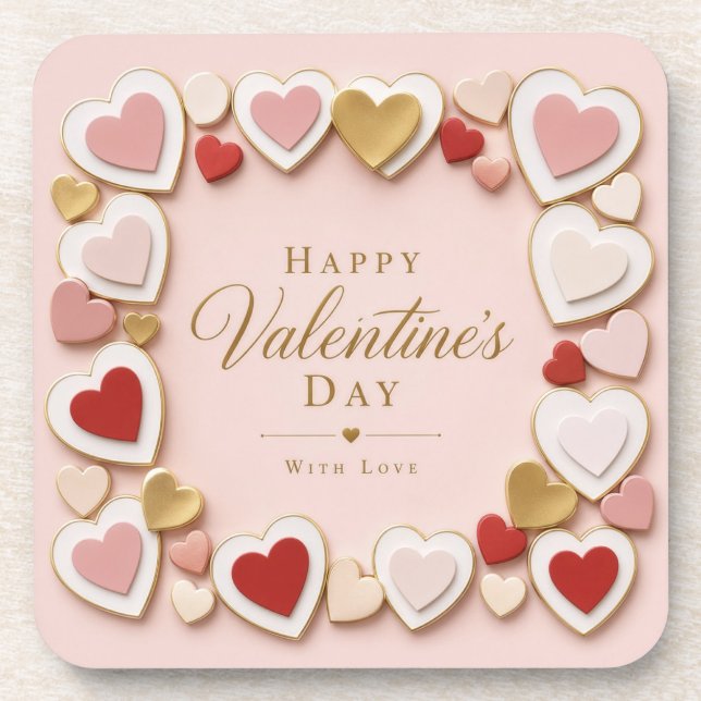 Valentines Day Layered Heart Frame Border Coaster (Front)