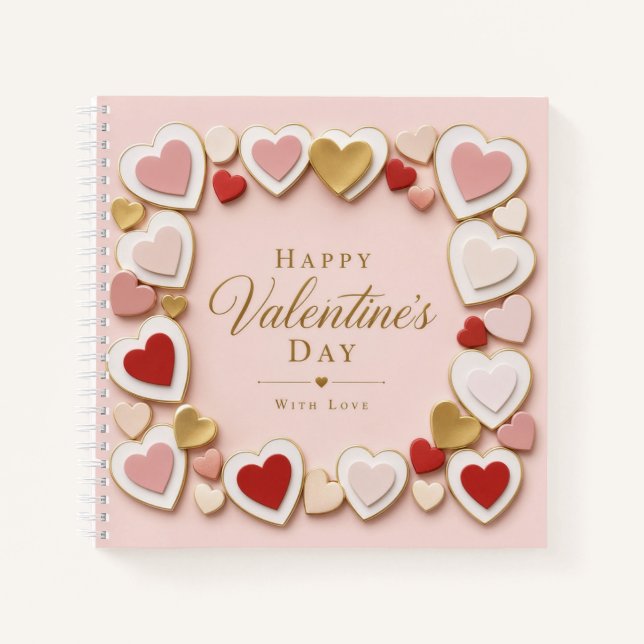 Valentines Day Layered Heart Frame Border Notebook (Front)