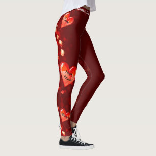 Valentine's Day Leggings YOUR TEXT in Hearts Red