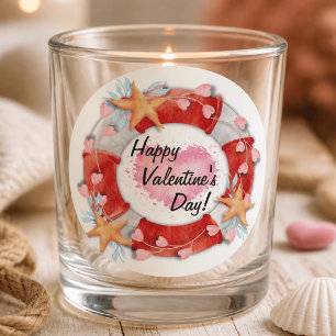 Valentine's Day Life Preserver & Hearts Classic Round Sticker