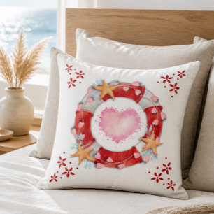 Valentine's Day Life Preserver & Hearts Throw Pill Cushion