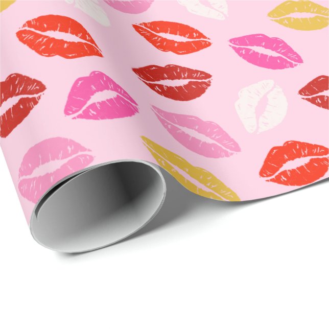Valentine's Day Lips on light pink Wrapping Paper (Roll Corner)