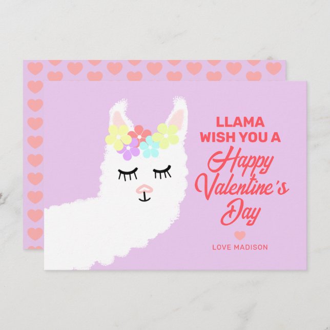 Valentines Day Llama Pun Kids Classroom Exchange Holiday Card (Front/Back)
