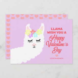 Valentines Day Llama Pun Kids Classroom Exchange Holiday Card