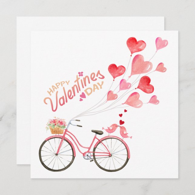 Valentine's Day Love Birds with Bicycle  Holiday Card (Front/Back)