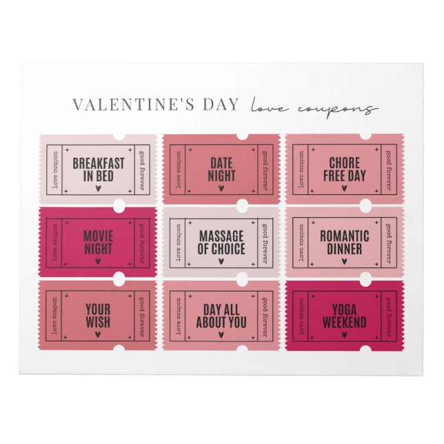 Valentine's Day Love Coupons | Tear Away Notepad (Front)
