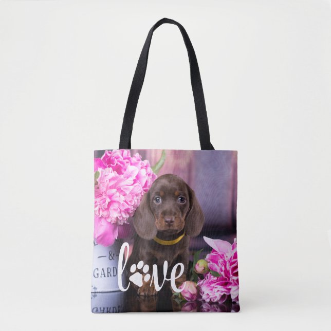 Valentines Day LOVE Custom Pet Photo Dog Lover   Tote Bag (Front)