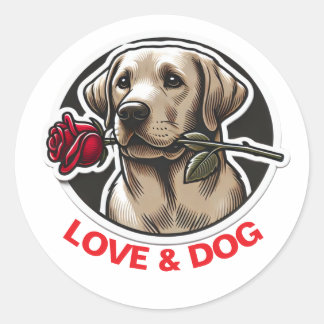 Valentine's day LOVE & DOG personalised cute  Classic Round Sticker