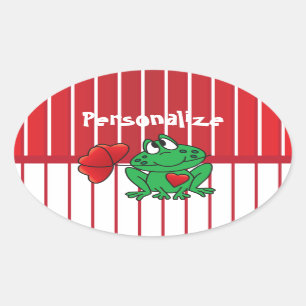 Valentines Day Love Frog Oval Sticker