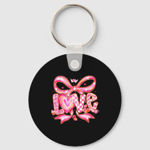Valentines Day Love Funny Coquette Bow Checkered X Key Ring