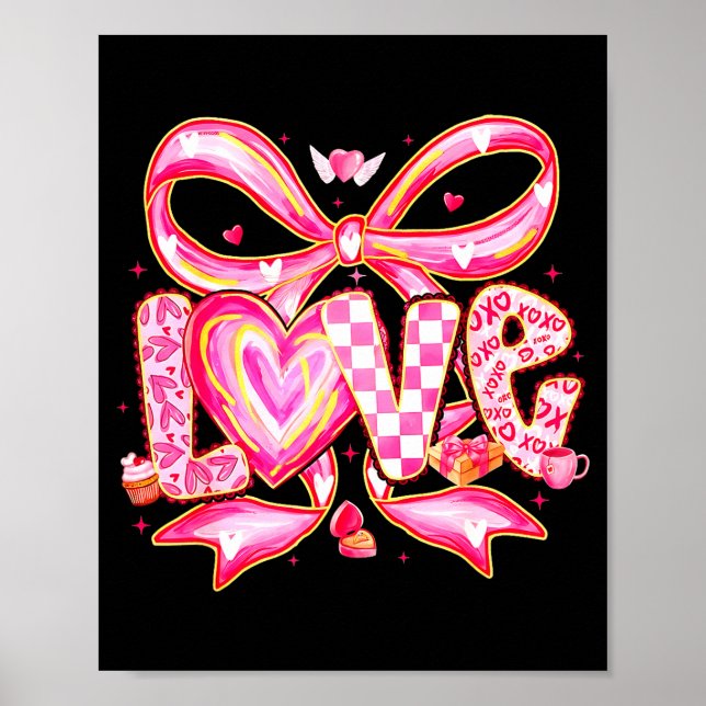 Valentines Day Love Funny Coquette Bow Checkered X Poster (Front)