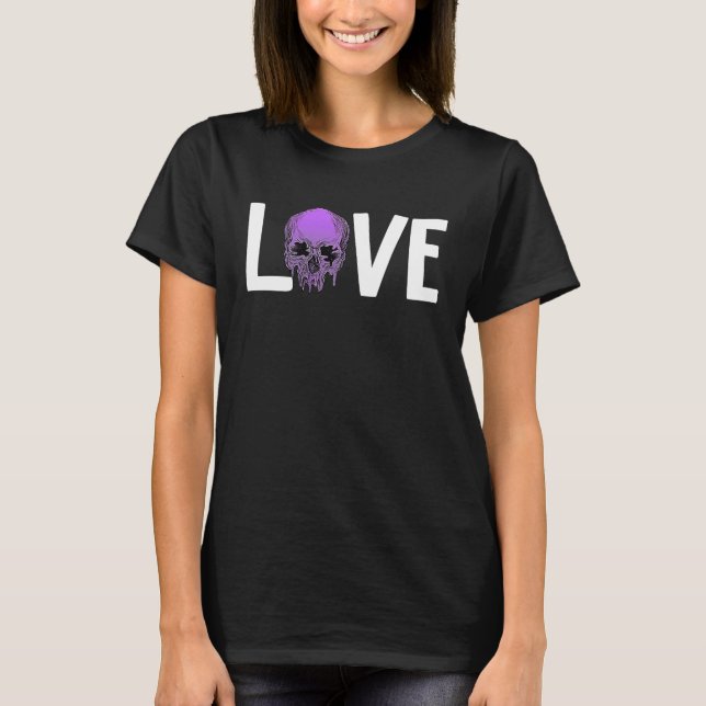 Valentine's Day LOVE GOTH Purple Skull T-Shirt (Front)