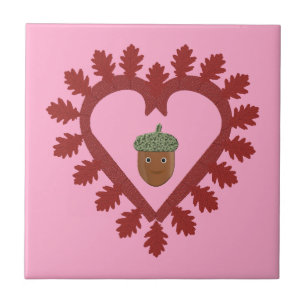 Valentines Day Love Heart Acorn Ceramic Tile
