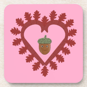 Valentines Day Love Heart Acorn Coaster