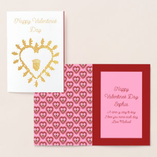 Valentines Day Love Heart Acorn Custom Foil Card