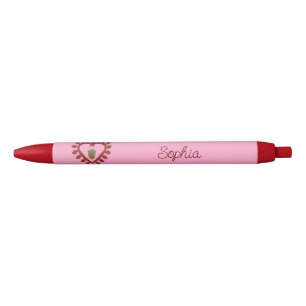 Valentines Day Love Heart Acorn Custom Name Black Ink Pen