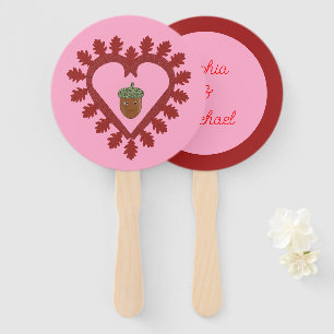 Valentines Day Love Heart Acorn Custom Name Hand Fan