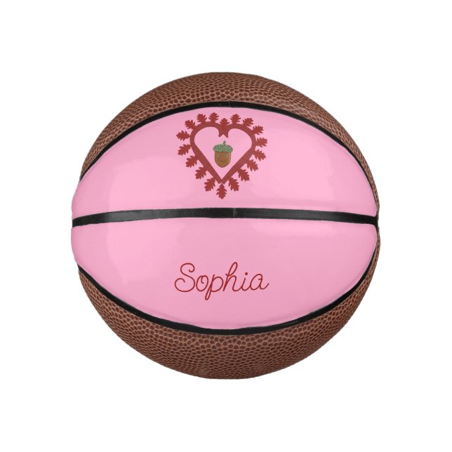 Valentines Day Love Heart Acorn Custom Name Mini Basketball (Front)