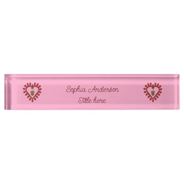 Valentines Day Love Heart Acorn Custom Nameplate (Front)
