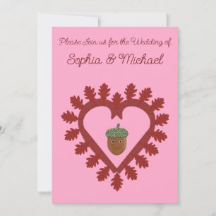Valentines Day Love Heart Acorn Custom Wedding Invitation