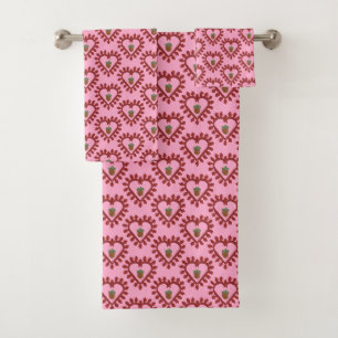 Valentines Day Love Heart Acorn Patterned Bath Towel Set
