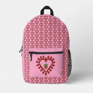 Valentines Day Love Heart Acorn Patterned Printed Backpack