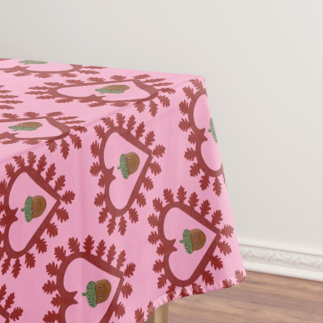 Valentines Day Love Heart Acorn Patterned Tablecloth (In Situ)