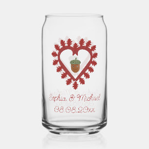 Valentines Day Love Heart Acorn Wedding Custom Can Glass