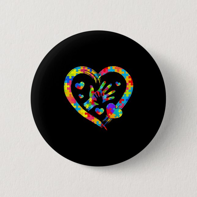 Valentines Day Love Heart Autism Awareness Puzzle  6 Cm Round Badge (Front)