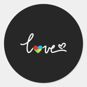 Valentines Day Love Heart Autism Awareness Puzzle Classic Round Sticker