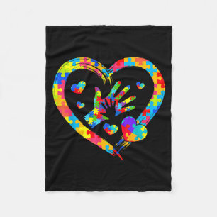 Valentines Day Love Heart Autism Awareness Puzzle Fleece Blanket
