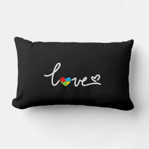 Valentines Day Love Heart Autism Awareness Puzzle Lumbar Cushion