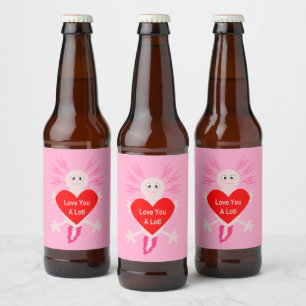 Valentines Day Love Heart Axolotl Beer Bottle Label
