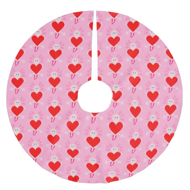 Valentines Day Love Heart Axolotl Brushed Polyester Tree Skirt (Front)