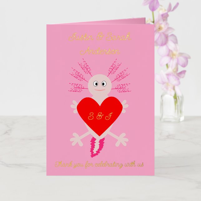 Valentines Day Love Heart Axolotl Custom Foil Greeting Card (Orchid)