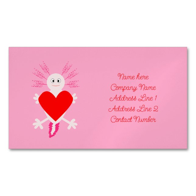 Valentines Day Love Heart Axolotl Custom Magnetic Business Card (Front)