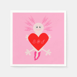 Valentines Day Love Heart Axolotl Custom Wedding Napkin
