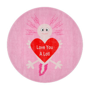 Valentines Day Love Heart Axolotl Cutting Board