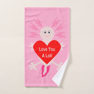 Valentines Day Love Heart Axolotl Hand Towel