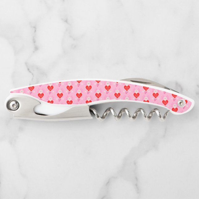 Valentines Day Love Heart Axolotl Patterned Corkscrew (Front)