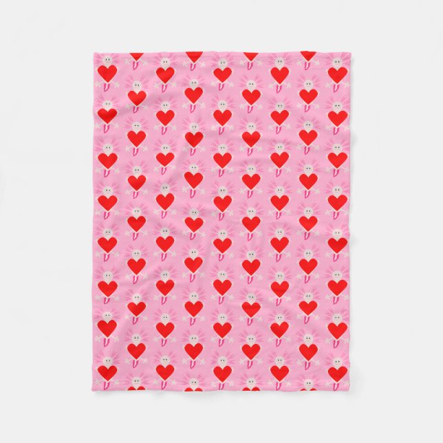 Valentines Day Love Heart Axolotl Patterned Fleece Blanket (Front)