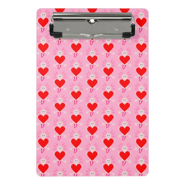 Valentines Day Love Heart Axolotl Patterned Mini Clipboard (Front)