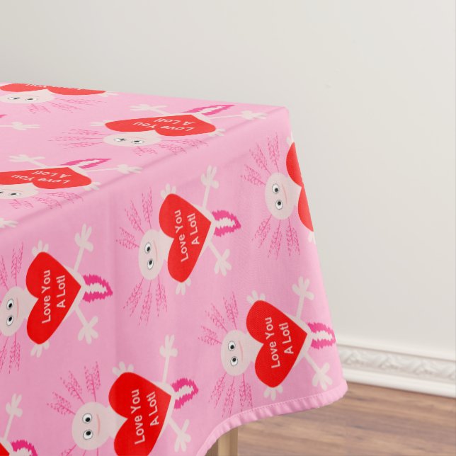 Valentines Day Love Heart Axolotl Patterned Tablecloth (In Situ)