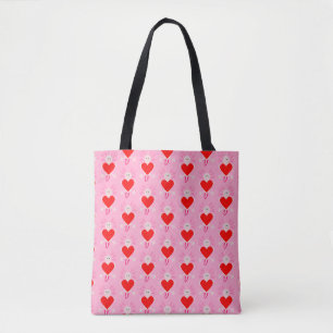 Valentines Day Love Heart Axolotl Patterned Tote Bag