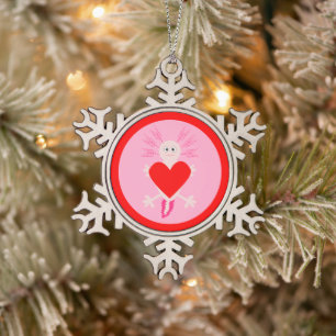 Valentines Day Love Heart Axolotl Snowflake Pewter Christmas Ornament