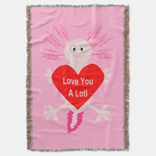 Valentines Day Love Heart Axolotl Throw Blanket