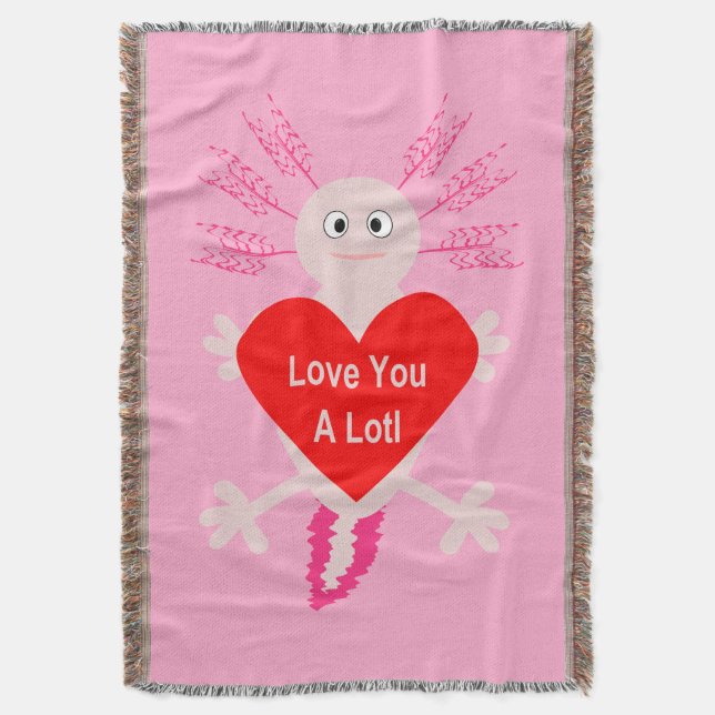 Valentines Day Love Heart Axolotl Throw Blanket (Front Vertical)
