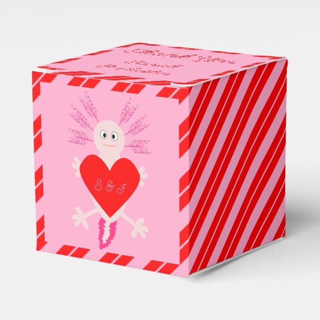 Valentines Day Love Heart Axolotl Wedding Custom Favour Box (Front Side)